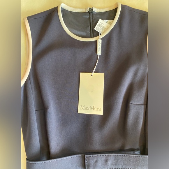 NWT MaxMara Farad Ultramarine and Cream Belted MIDI Dress - Picture 2 of 7